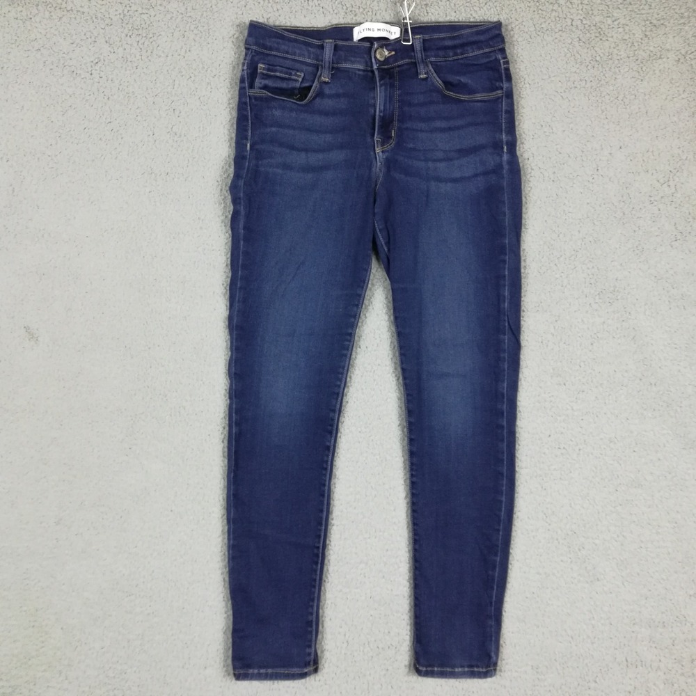 Flying Monkey Womens Jeans Skinny Mid Rise Blue Denim Medium Wash Whiskering 28